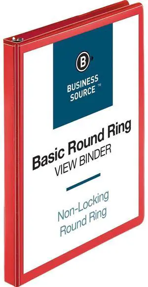 Business Source View Binder Round Ring .5" Red 09965