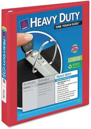 Avery Heavy-Duty View Binder w/Locking 1-Touch EZD Rings 1" Cap Red 79170