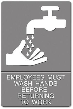 Headline Sign ADA Sign EMPLOYEES MUST WASH HANDS... Tactile Symbol/Braille 6 x 9 Gray 4726