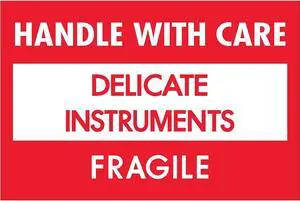 Tape Logic Fragile Labels "Delicate Instruments - HWC" 2" x 3" Red/White 500