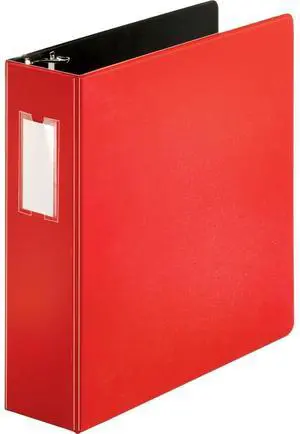 Business Source D-Ring Binder w/Label Holder Hvy-Dty 3" Red 33116