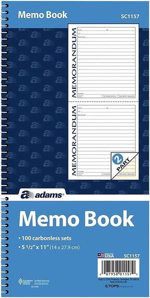 Adams Memo Message Pad 5.5 x 11 Ruled White SC1157