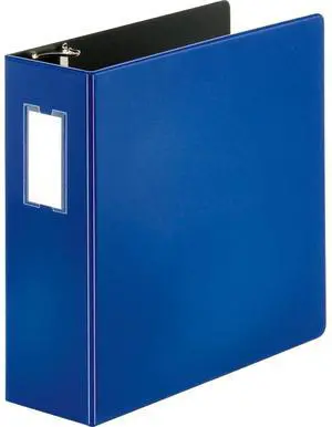 Business Source D-Ring Binder w/Label Holder Hvy-Dty 4" Blue 33119