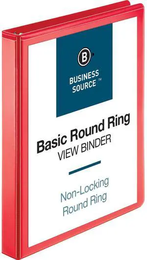 Business Source View Binder Round Ring 1" Red 09966
