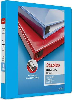 1" Staples Heavy-Duty View Binder with D-Rings Light Blue 976056