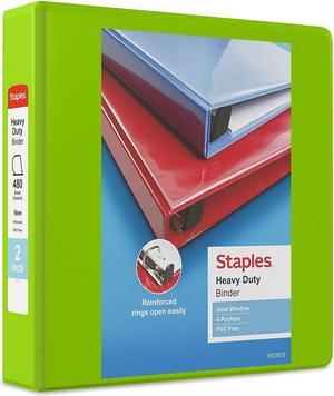 Staples Heavy Duty 2" 3-Ring View Binder Chartreuse (24687) 56321-CC/24687