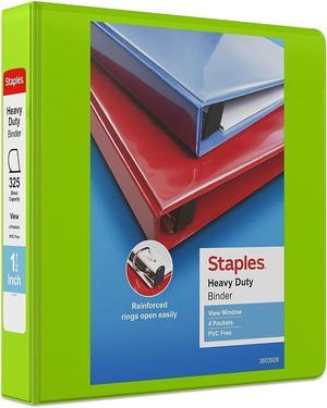 Staples Heavy-Duty 1.5" 3-Ring View Binder Chartreuse (24676-US) 56320-CC/24676