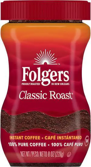 Instant Coffee Crystals Folgers Regular 8 oz Dark Brown 20629