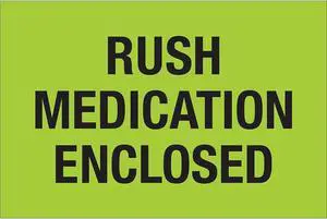 Tape Logic Labels "Rush - Medication Enclosed" Fluorescent Green 500/Roll DL1336