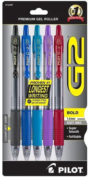 Pilot G2 Retractable Gel Pens Bold Point Assorted Ink 5/Pack (G21C5002/12487)