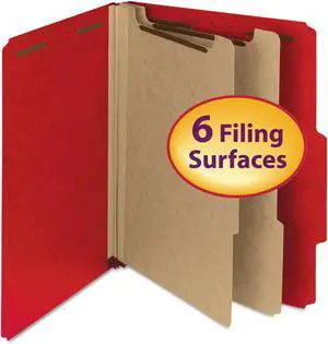 Smead Pressboard Classification Folder 2" Exp. 2 Dividers Letter Bright Red 10/BX 14061