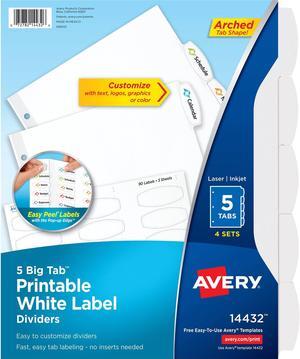 Avery AVE14432 Easy Peel Label Tab Divider, 5 Tab White - Pack of 6