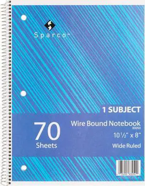 Sparco Notebooks 1 Subject 10-1/2"x8" Wide Ruled 70 Sht AST 83250