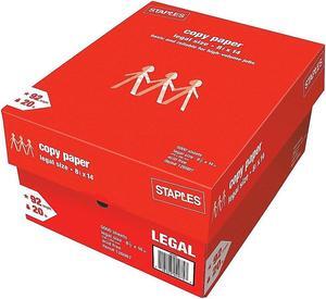 Staples 8.5" x 14" Copy Paper 20 lbs. 92 Brightness 500/Ream 10 Reams/CT 221193 Staples 8.5" x 14" Copy Paper 20 lbs. 92 Brightness 500/Ream 10 Reams/CT 221193