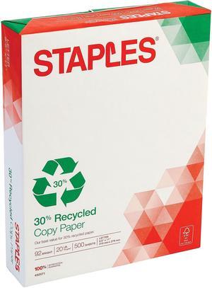 Staples 30% Recycled 8.5" x 11" Copy Paper 20 lbs 92 Brightness 500/RM 492071 Staples 30% Recycled 8.5" x 11" Copy Paper 20 lbs 92 Brightness 500/RM 492071