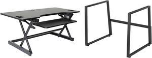 Rocelco 46""W 34""-49""H Large Full Standing Desk with Converter and Floor Stand