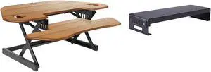 Rocelco 46""W 5""-18""H Adjustable Corner Standing Desk Converter with ACUSB