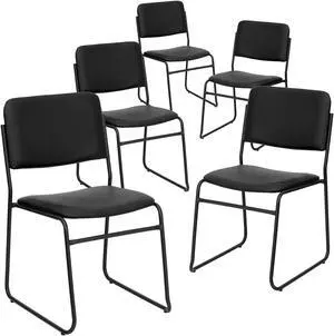 5 Pk. HERCULES Series 1000 lb. Capacity High Density Black Vinyl Stacking Chair with Sled Base