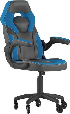 Flash Furniture X10 Ergonomic LeatherSoft Swivel Gaming Chair with Transparent Roller Wheels Blue/Black (CH00095BLRLB)