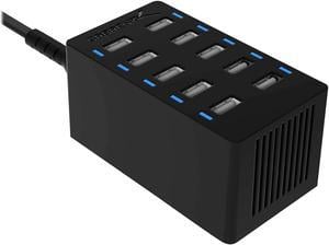 SABRENT 60 Watt (12 Amp) 10 Port [UL Certified] Family Sized Desktop USB Rapid Charger. Smart USB Ports with Auto Detect Technology [Black] (AX-TPCS)
