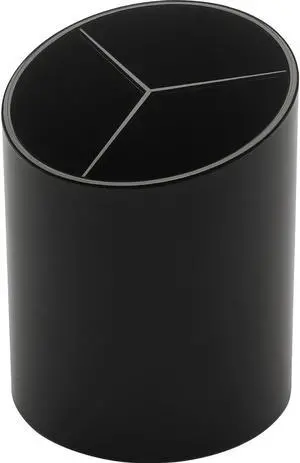 Business Source Large Pencil Cup 3 Compartments 3"x3"x4-1/8" Black 32355