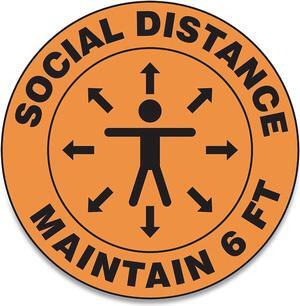 Alpine Accuform Slip-Gard Social Distance Floor Signs 17" Circle "Social Distance Maintain 6 ft" Human/Arrows Orange 25/Pack MFS382ESP