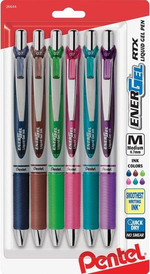 Pentel Gel Pen Retractable Metal Tip .7mm 6/PK AST Barrel/Ink BL77BP6M1