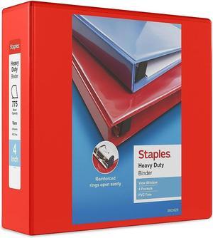Staples Heavy Duty 4" 3-Ring View Binder Red (24698) 82661