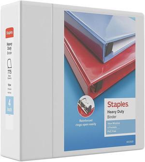 Staples Heavy Duty 4" 3-Ring View Binder White (24696) 82663