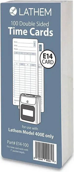 Lathem Time Time Clock Cards for Lathem Time 400E Two Sides 3 x 7 100/Pack E14100
