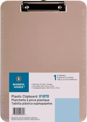 Business Source Clipboard Plastic w/Flat Clip 9"x12" Smoke 01870