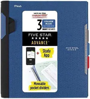 Five Star Advance 3-Subject Notebooks 8.5" x 11" College Ruled 150 Sheets Assorted Colors (06324)