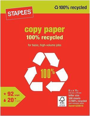 Staples 100% Recycled Copy Paper 8 1/2" x 11" Ream 620016