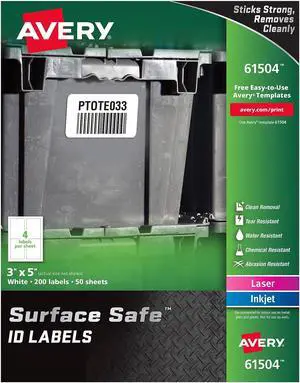 Avery Labels Removable Surface Safe 3"x5" 200/PK WE 61504