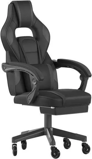Flash Furniture X40 Ergonomic LeatherSoft Swivel Gaming Massaging Chair with Transparent Wheels Black/Gray (CH00288BKRLB)