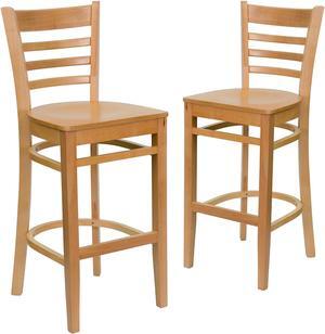 2 Pk. HERCULES Series Natural Wood Finished Ladder Back Wooden Restaurant Barstool