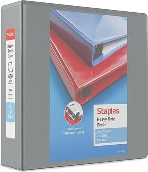 Staples Heavy-Duty 3-Inch D 3-Ring View Binder Gray (26368) 976043 Staples Heavy-Duty 3-Inch D 3-Ring View Binder Gray (26368) 976043