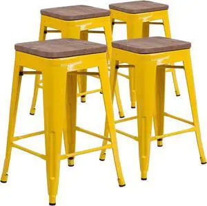 Flash Furniture Blake Contemporary Metal Vertical Back Barstool Crystal Teal-Blue 4-Pieces/Pack (4ET353430CBW)