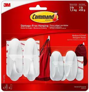 Command 170812VPES Small/Medium Designer Hook Value Pack, White, 3 lb (1.36 kg) Capacity