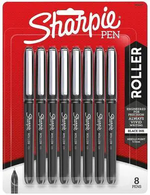 Sharpie Rollerball Pen Needle Point Precision Pen Black Ink 8/Pack (2116307)