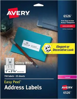Avery Mailing Labels Address 1"x2-5/8" 750/PK Glossy WE 6526