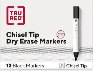 TRU RED Tank Dry Erase Markers Chisel Tip Black Dozen TR54565