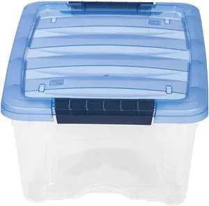 Iris Stack & Pull 12.9 Qt. Latch Lid Storage Bin Navy/Clear (100306)