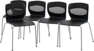 Flash Furniture HERCULES Series Plastic Stack Chair with Lumbar Support Black 5 Pack (5RUTNC618BK)