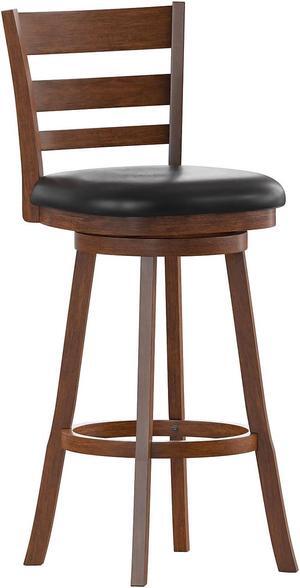 Flash Furniture Zerrick Classic Leathersoft and Wood Ladder Back Barstool Black/Antique Oak (ESUN329OAK)