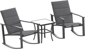 Flash Furniture Brazos Outdoor Rocking Chair Bistro Set with 2 Chairs and Table Black (FVFSC2315BLK)