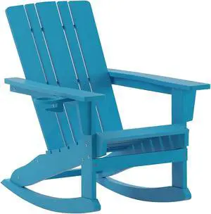 Flash Furniture Halifax Adirondack Rocking Chair with Cup Holder Blue (LEHMP104531BL)