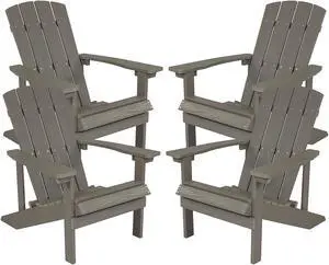 Flash Furniture Charlestown All-Weather Poly Resin Wood Adirondack Chairs Gray 4/Pack (4JJC14501LTG)