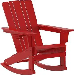 Flash Furniture Halifax Adirondack Rocking Chair with Cup Holder Red (LEHMP104531RD)