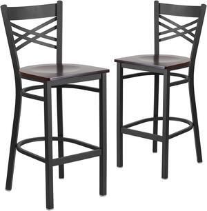 Flash Furniture HERCULES Series Traditional Metal X-Back Barstool Black/Walnut Wood Seat 2-Pieces/Pack (2XU6FOBXBARWAW)